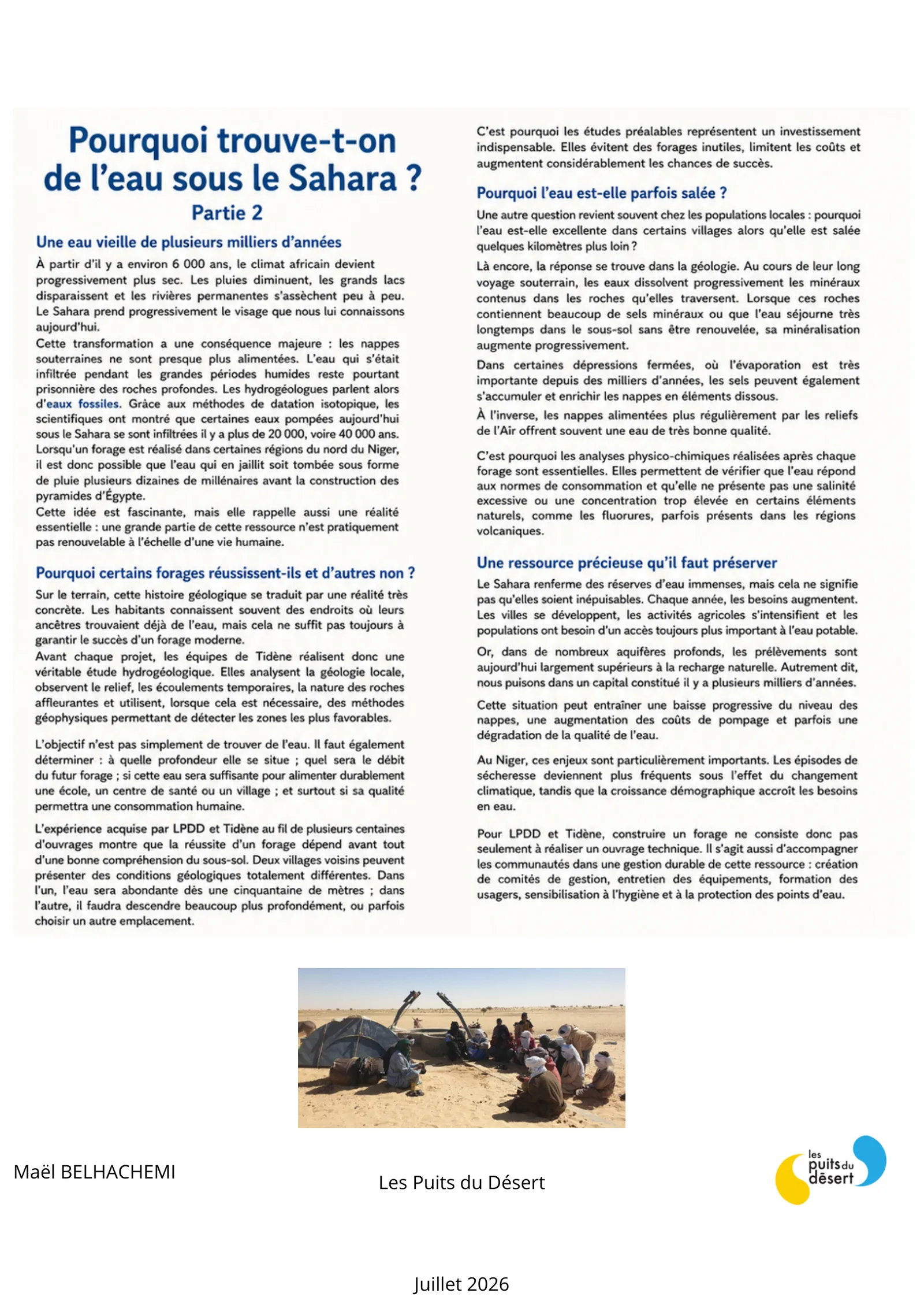 Infographie « Pourquoi trouve-t-on de l'eau sous le Sahara ? » partie 2 — eau fossile, réussite des forages et eaux salées